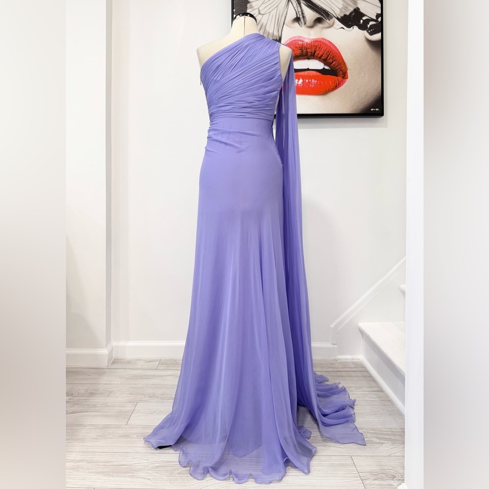 Zuhair Murad Draped One Shoulder Silk Chiffon Maxi Dress in Purple - Picture 8 of 15